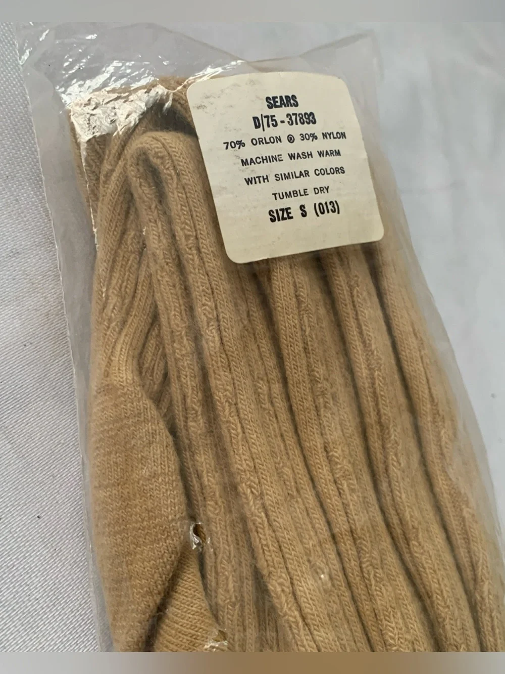 Vintage Sears Tan Ribbed tights Size S (013) Brand New Originally Sealed